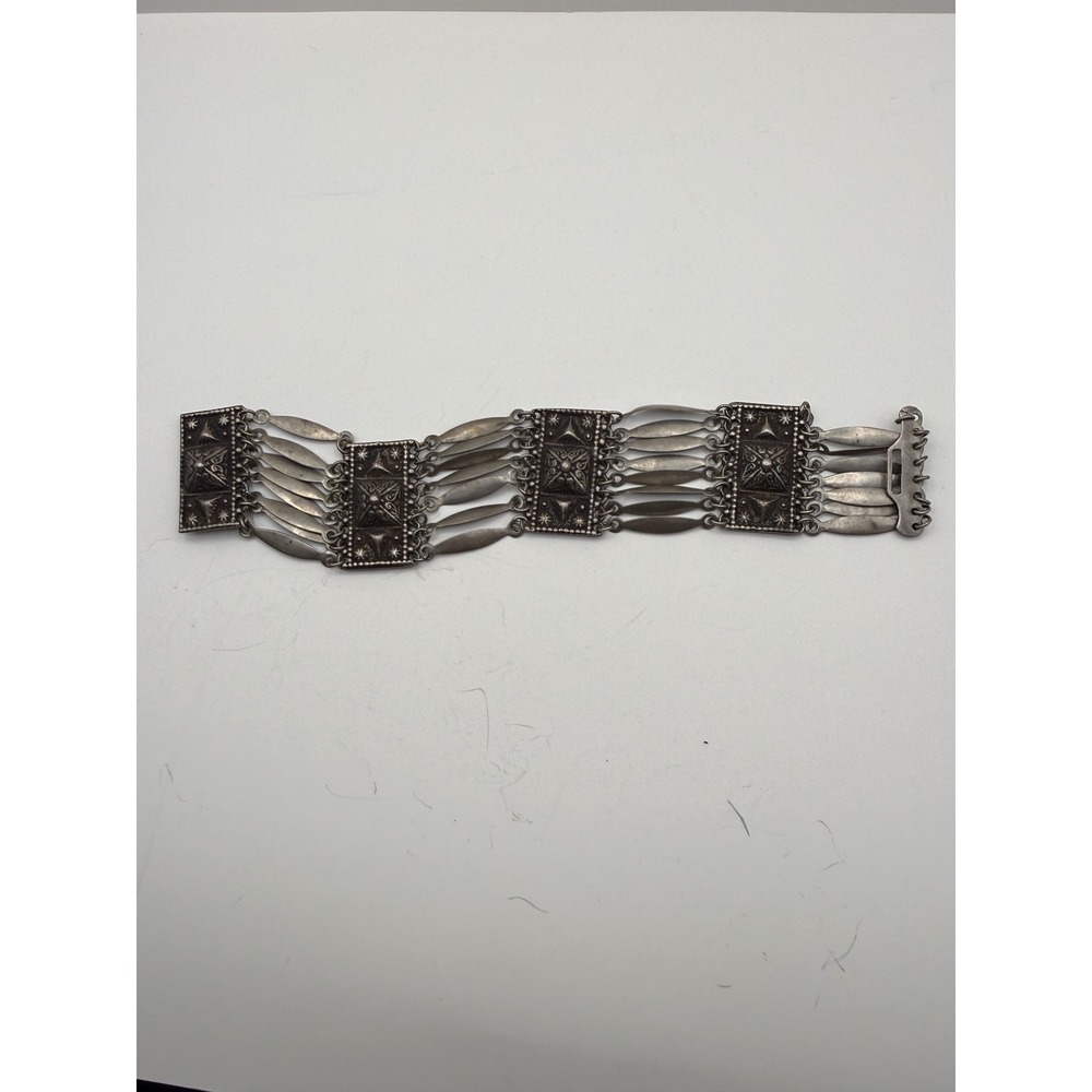 Vintage Mexican Sterling Silver Multi-Strand Panel Bracelet 7.25in